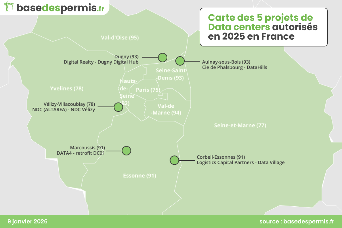 Carte des projets de datacenter autorisés en 2025