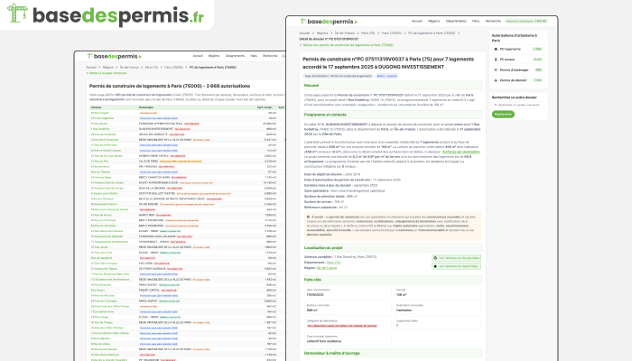 Exemple de liste et de fiche détail d'une autorisation sur basedespermis