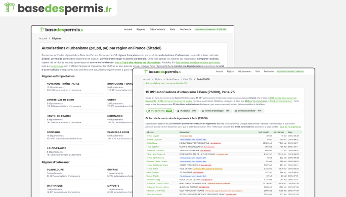 Navigation par régions et Ville de Paris sur basedespermis